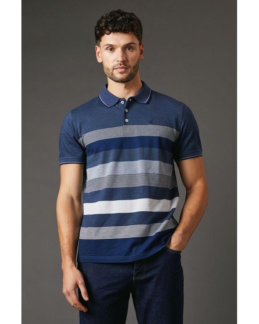 MAINE Blue Oakland Stripe Polo Shirt for men