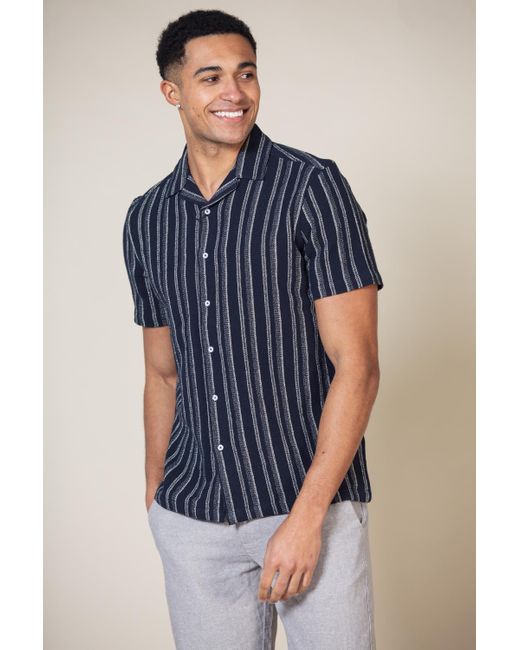 Nordam Blue 'Andover' Cotton Short Sleeve Button-Up Striped Shirt for men