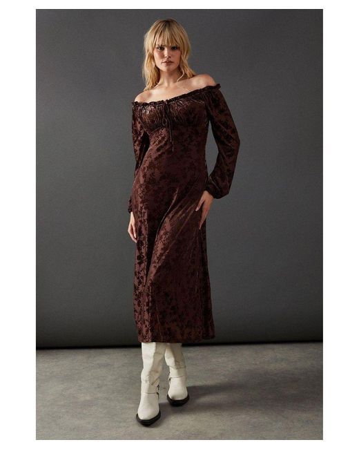 Warehouse Devore Bardot Tie Front Midi Dress in Black Lyst UK