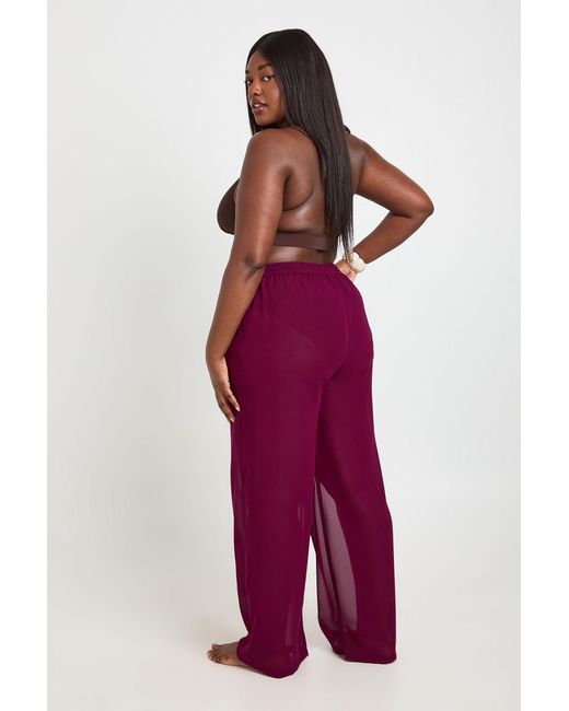 Boohoo Red Plus Chiffon Beach Trouser