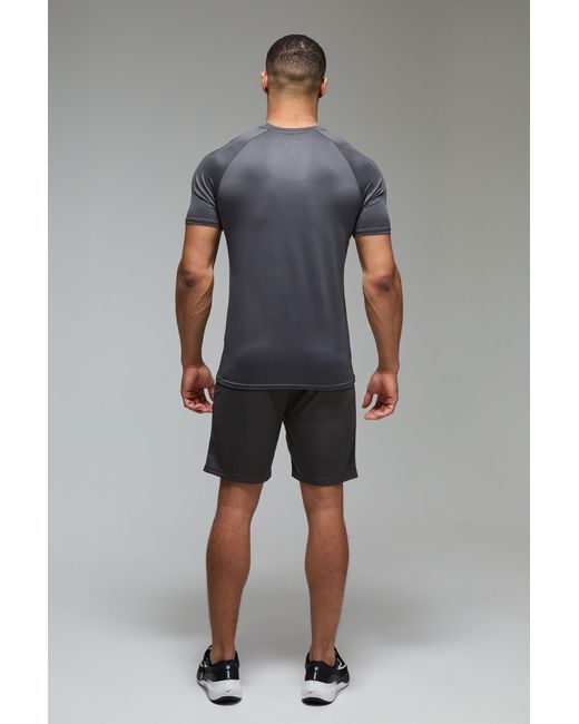 BoohooMAN Gray Active Lightweight Essentials Workout Regular Fit Raglan T-Shirt for men