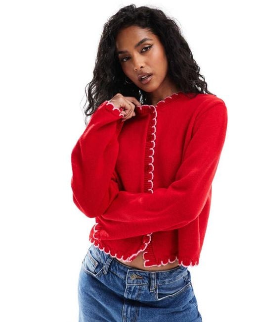 Miss Selfridge Red Asos Design Blanket Stitch Cardigan