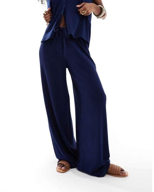 ASOS Blue Textured Knit Wide Leg Co-Ord Trouser