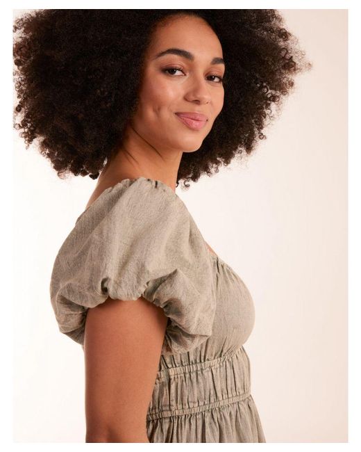 Blue Vanilla Brown Milkmaid Puff Sleeve Midi Dress