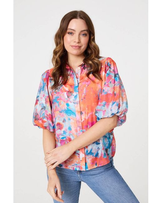 Izabel London Red Abstract Print 1/2 Sleeve Shirt