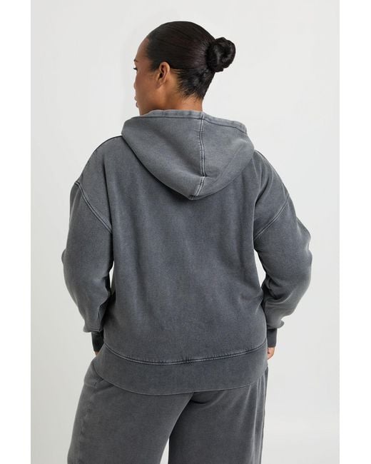 Boohoo Gray Plus Washed Zip Through Deep Hem Hoodie