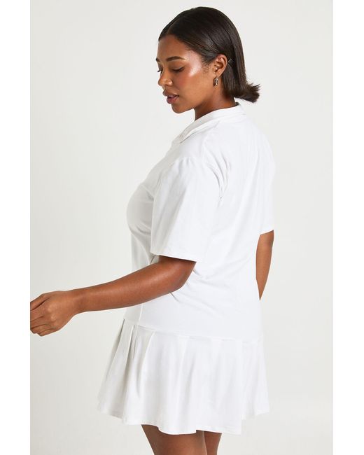 Boohoo White Plus Pleated Hem Skater Shirt Dress