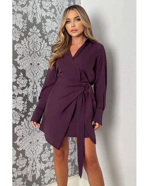 AX Paris Plum Tie Wrap Long Sleeve Mini Dress in Purple Lyst UK