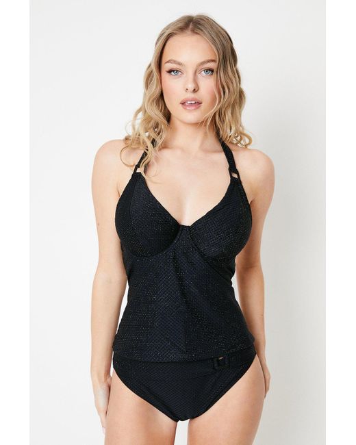 Gorgeous Black Dd+ Sparkle Non Pad Plunge Tankini Top