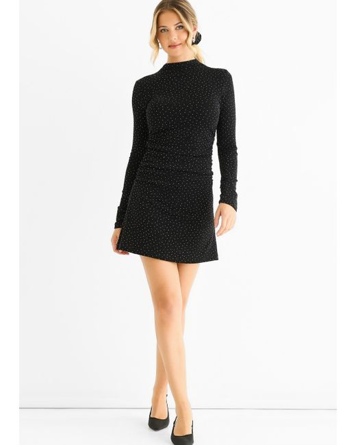 Gini London Black High Neck Stud Hot Fix Stretchy Mini Dress