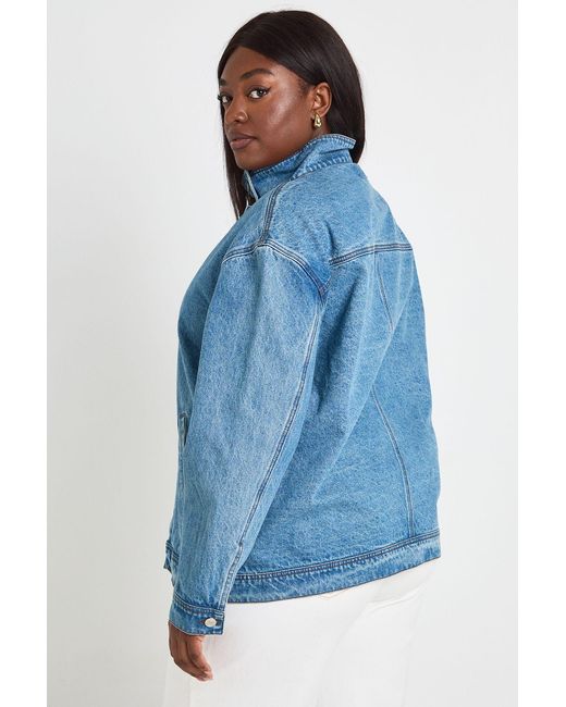 Boohoo Blue Plus Funnel Neck Denim Jacket