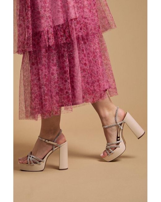 Oasis Pink Mona Faux Leather Embellished High Block Heel Platform Sandals