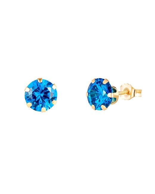 The Jewellery Stockroom Blue 9Ct 6Mm London Cubic Zirconia Stud Earrings