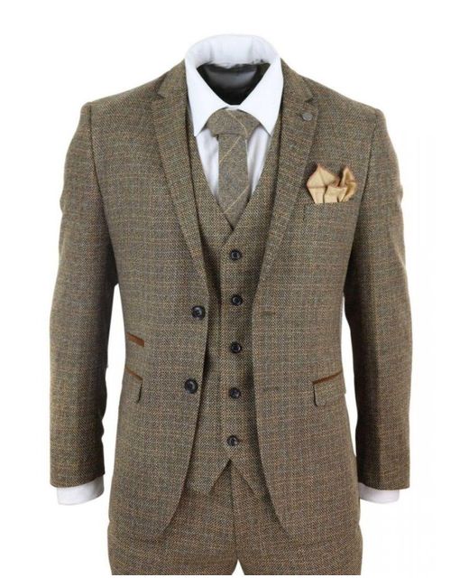 Paul Andrew Green 3 Piece Brown Tweed Check Vintage Retro Suit for men