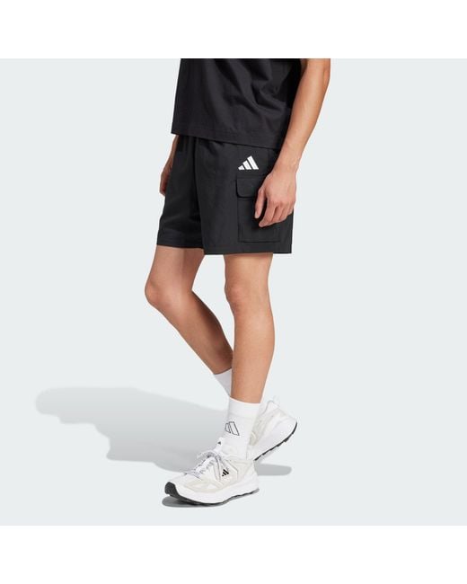 Adidas Black Essentials Small Logo Cargo Chelsea Shorts for men
