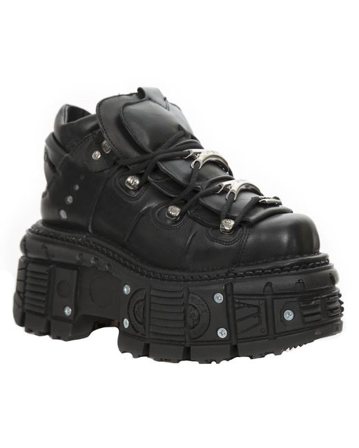 New Rock Black Metallic Leather Gothic Boots- M-Tank106-C2