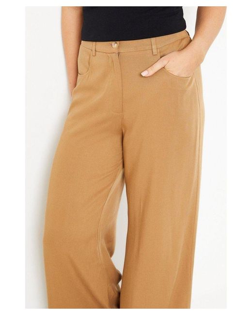 Oasis Natural Top Stitch High Waisted Wide Leg Trouser