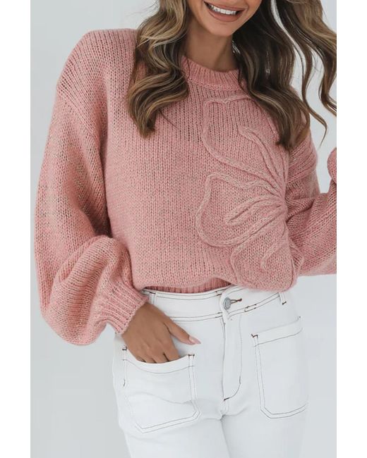 Azura Exchange Pink Floral Knit Sweater