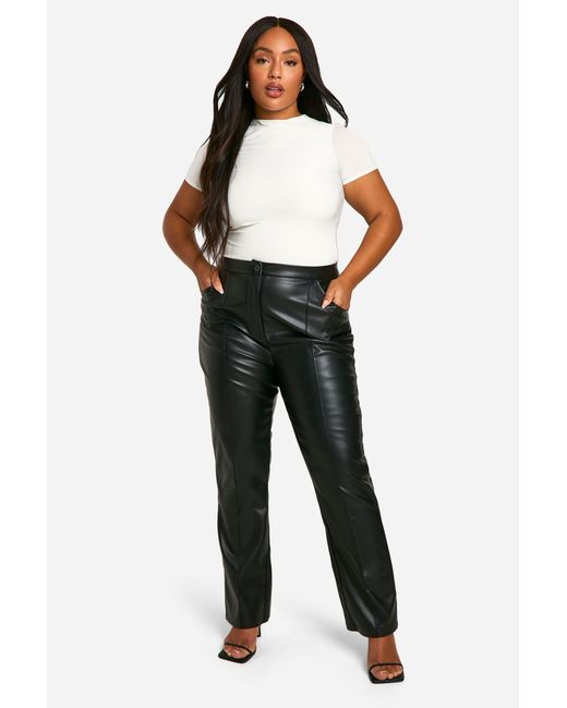 Boohoo Black Plus Slim Fit Seam Detail Pu Trouser