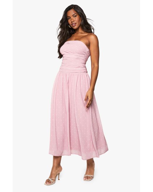 Boohoo Pink Chiffon Polka Dot Bandeau Midaxi Dress
