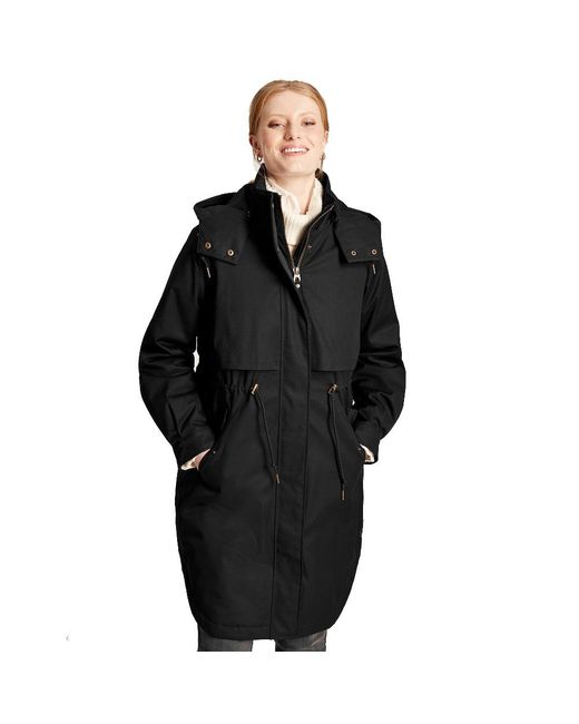 Joules Black Langford Quilted Longline Waterproof Coat