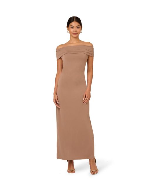 Adrianna Papell Gray Off Shoulder Long Dress