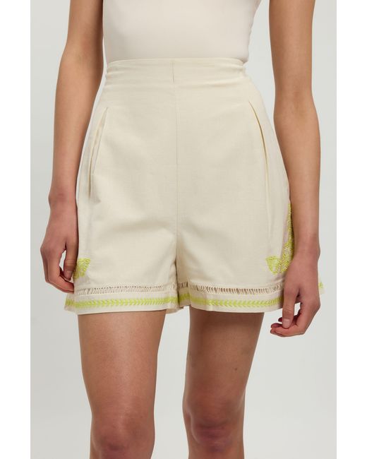 Karen Millen Natural Linen Blend Beaded Embroidery Short Co Ord