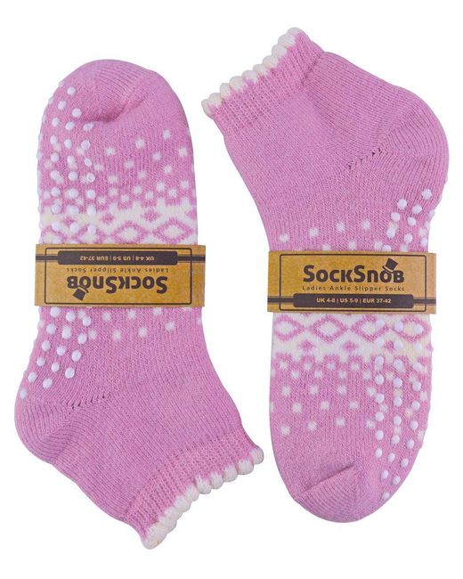 Sock Snob Purple Ladies Thermal Low Cut Wool Non Slip Ankle Slipper Socks
