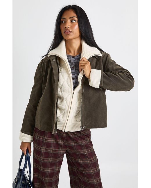 Boohoo Brown Faux Suede Collared Jacket