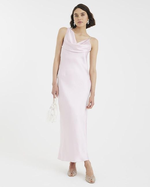 River Island White Maxi Slip Dress Satin Cowl Neck