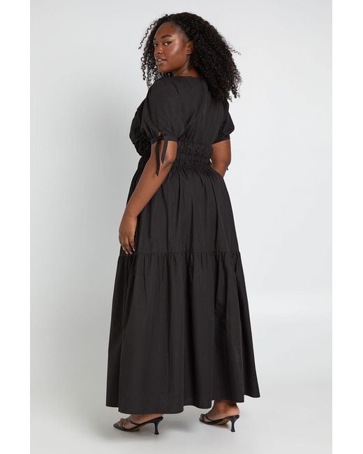 Boohoo Black Plus Puff Sleeve V Neck Maxi Dress