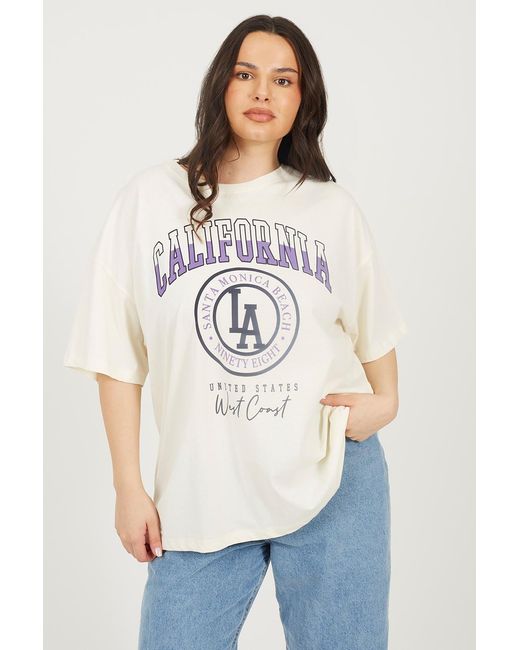 Brave Soul White Curve Graphic Print Oversized T-Shirt