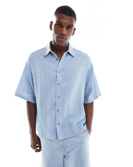 ASOS Blue Cheesecloth Textured Regular Shirt for men