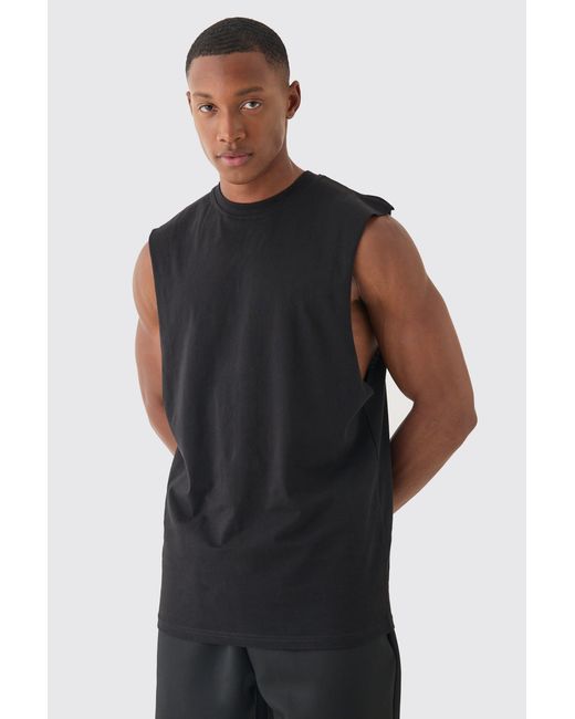 BoohooMAN Black Regular Fit Basic Drop Armhole Tank for men