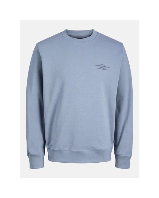 Jack & Jones Blue And Printed Logo Crew Neck Long Sleeve Sweatshirt for men