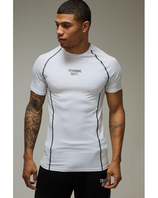 BoohooMAN Gray Training Dept Muscle Contrast Stitch T-Shirt for men