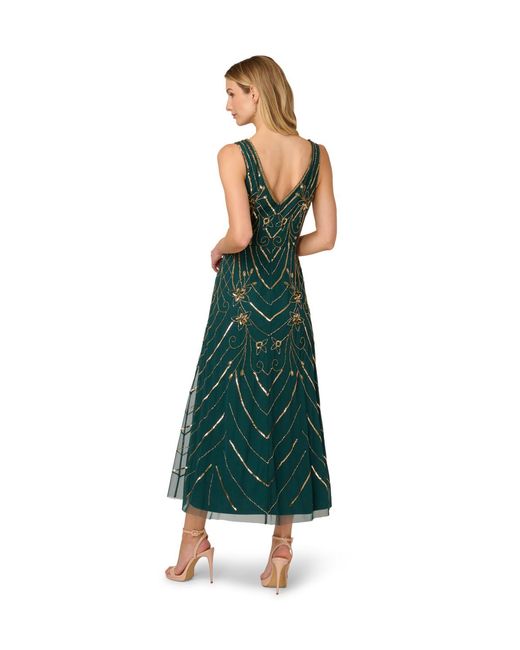 Adrianna Papell Green Studio Beaded Mesh Dress