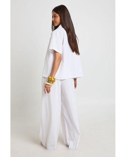 Boohoo White Essentials Oversized Textured Beach Trousers