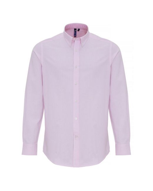 PREMIER Purple Cotton Oxford Striped Long-Sleeve Shirt for men