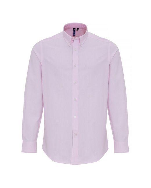PREMIER Purple Cotton Oxford Striped Long-Sleeve Shirt for men
