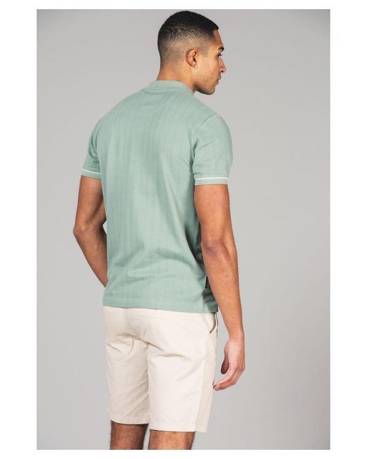 Kensington Eastside Green Cotton Zip Neck Polo Shirt for men