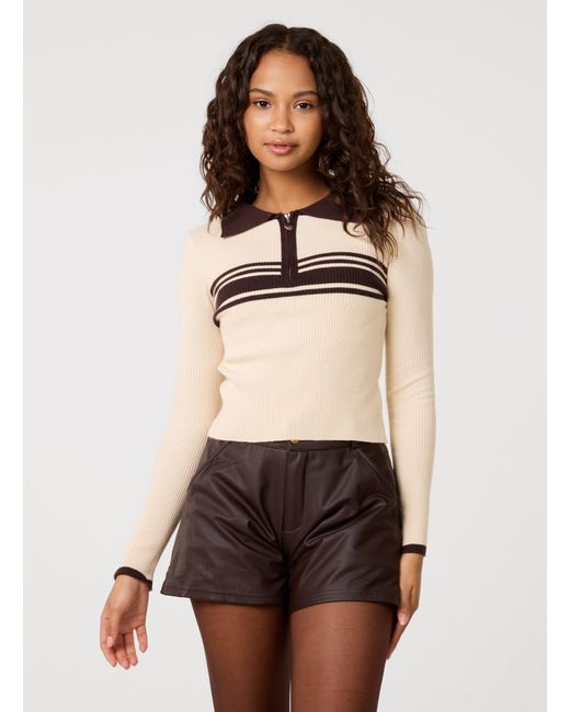 Pink Vanilla Brown Stripe Front Zip Up Sweatshirt