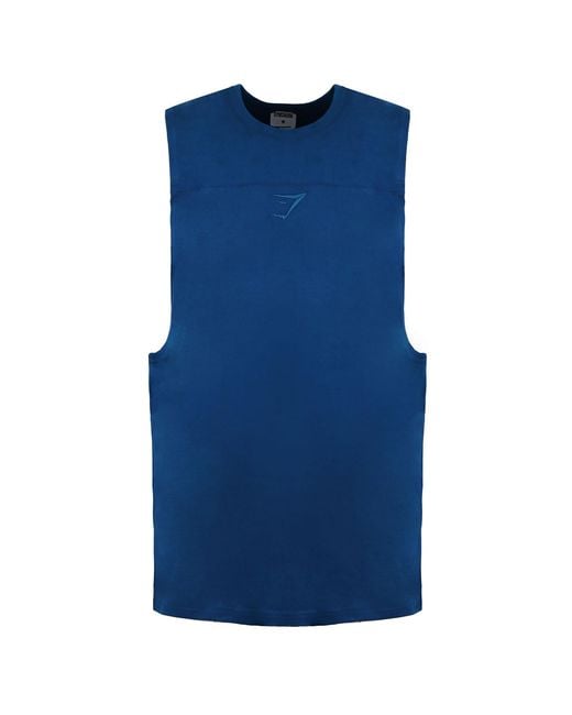 GYMSHARK Blue Compound Drop Tank Top Cotton for men