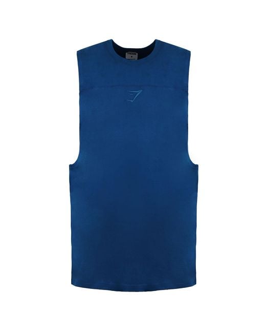 GYMSHARK Blue Compound Drop Tank Top Cotton for men