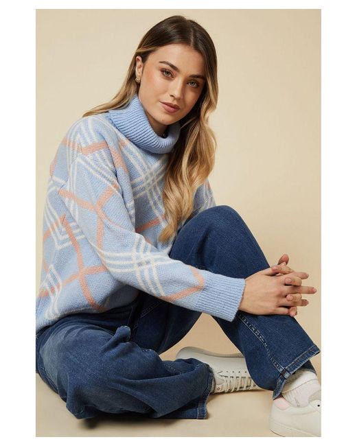 Dorothy Perkins Blue Argyle Roll Neck Jumper