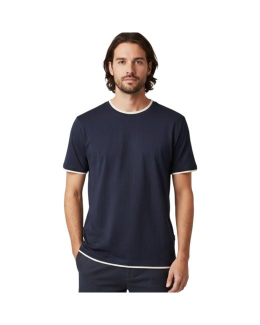 Other Blue T Shirts Short Sleeve Layered Collar Crew Neck Summer Basic Tee Pullover for men