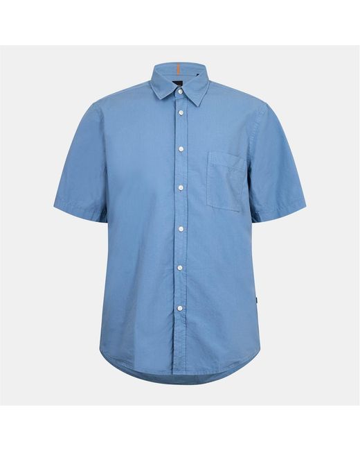 Boss Blue Collared Neck Button Down Short Sleeve Shirt for men