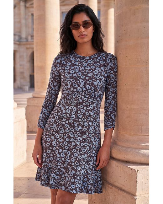 Roman Blue Floral Print Frill Dress