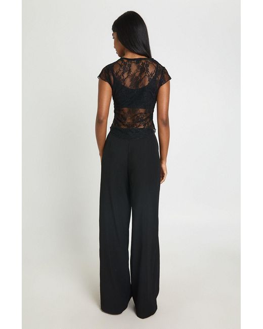 Boohoo Blue Concealed Waistband Wide Leg Tailored Trousers