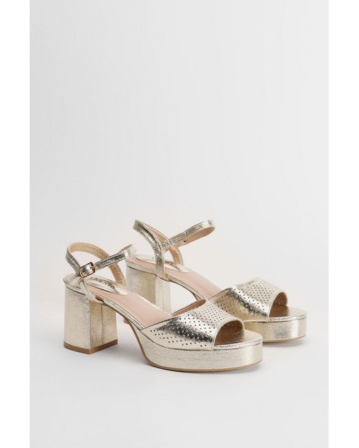 Oasis Natural Carolynne Faux Metallic Leather Block Heel Open Toe Platform Sandals